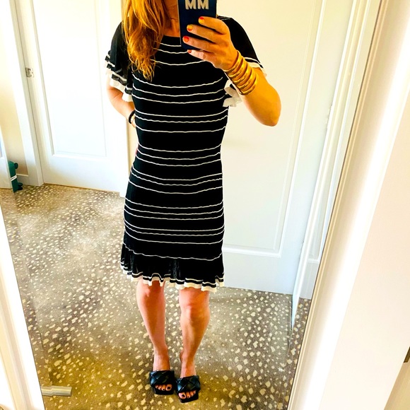 Sezane Black Stripe Knit Sweater Dress 